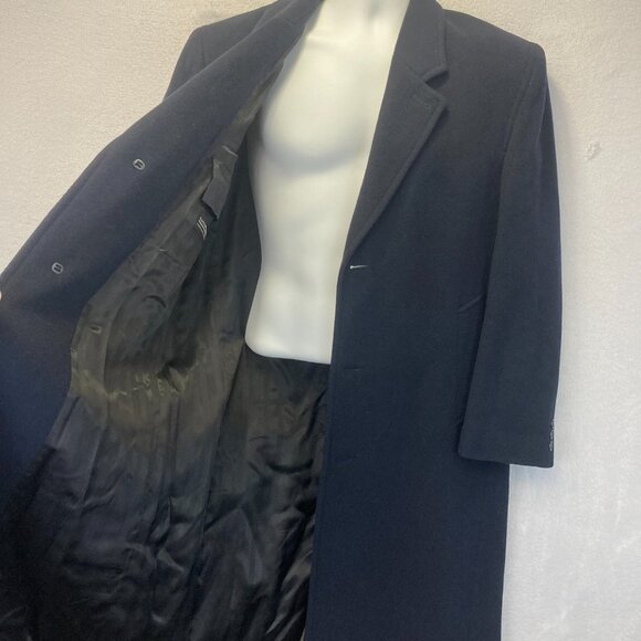 Allyn Saint George Black Cashmere Blend Notch Trench Coat Mens 38 S Overcoat - Picture 4 of 16